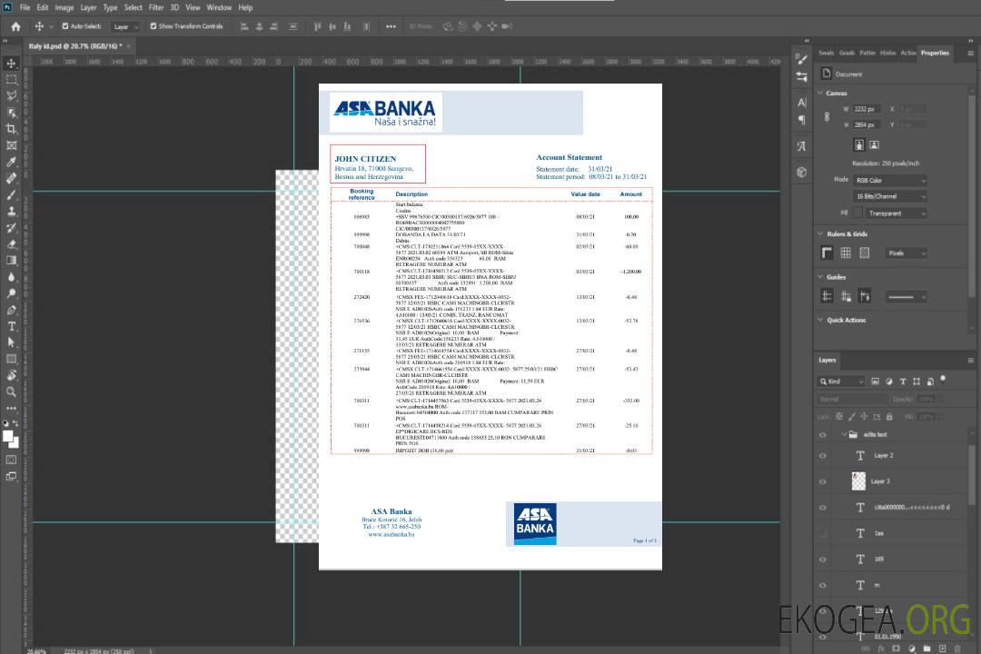 Bosnie-Herzégovine Déclaration d'ASA Banka template Bosnie-Herzégovine Déclaration d'ASA Banka template